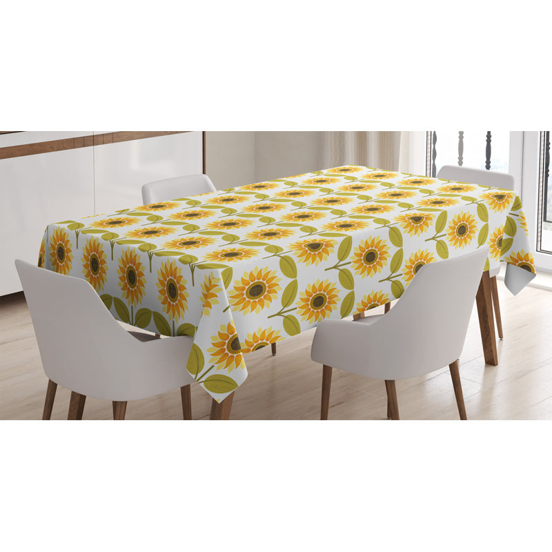 Sunflower Tablecloth, Sunflowers Pattern Autumn Season Country Style Retro Illustration Print, Rectangular Table Cover For Dining Room Kitchen Decor, 52" X 70", Yellow White Green