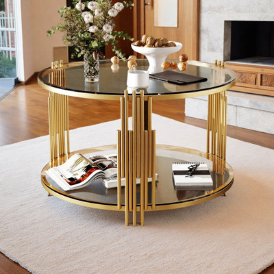 Table basse ronde moderne avec rangement inférieur