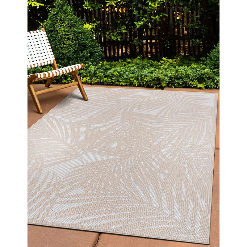 Deonta Floral Beige/Cream Indoor & Outdoor Area Rug, Rectangle 5' x 7'