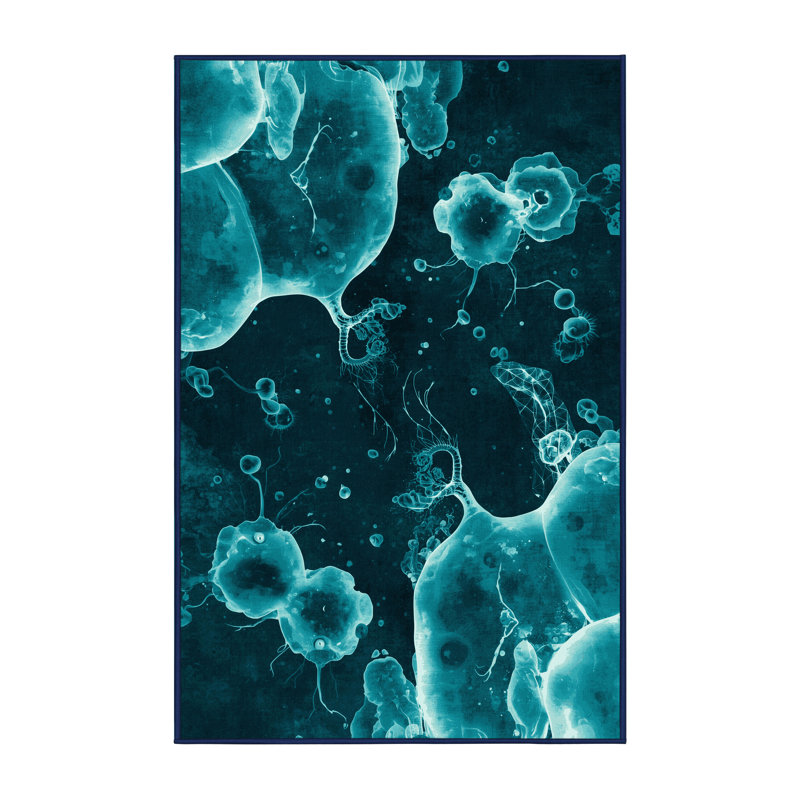 Tapis vert / bleu marine doux et moelleux Bleeker Bacteria sous microscope, 7 x 9