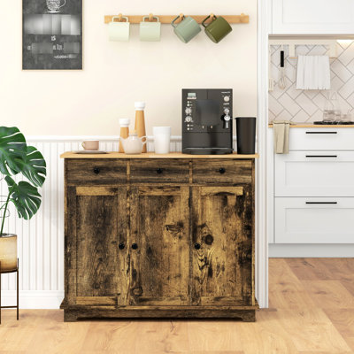 3 Drawers Kitchen Sideboard Cabinet - Rustic Brown Modern Storage With Adjustable Shelves For And