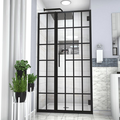 Shower Door 40" W x 72" H Pivot Frameless Shower Door with Pattern Glass, 2/5 in. (10mm), Open Entry Design in Matte Black