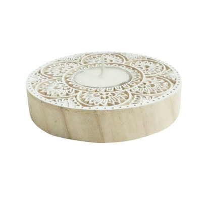  Handmade Wood Candle Stand Natural Stain Finish for Living Room & Table Décor-(Pack Of-7)