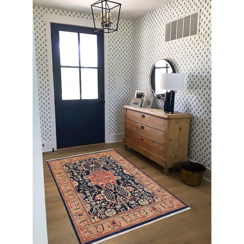 Tapis rectangulaire en laine de conception unique 4 pi 0 po x 5 pi 9 po Robinn