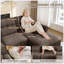 Canapé d'angle modulaire 4 places en chenille, forme U, avec deux poufs, bord volanté, marron-2043942497-2043942499