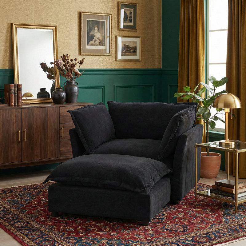 Ensemble de fauteuil d'appoint et de repose-pieds de 47 po de large - Fauteuil en chenille de luxe et demi pour coin lecture - Fauteuil robuste de 350 lb