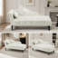 60,6 "Velours méridienne boutons capitonnés garnis de têtes de lit en bois massif avec 1 coussin, blanc (conception à accoudoir gauche)