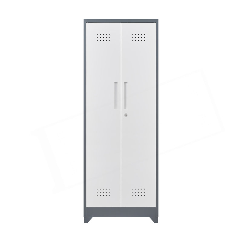 Storage Cabinet with Locking Doors and Shelves, 65 H Metal Storage Cabinet with Hanging Rod & S-Hooks, Cleaning Tool Organizer