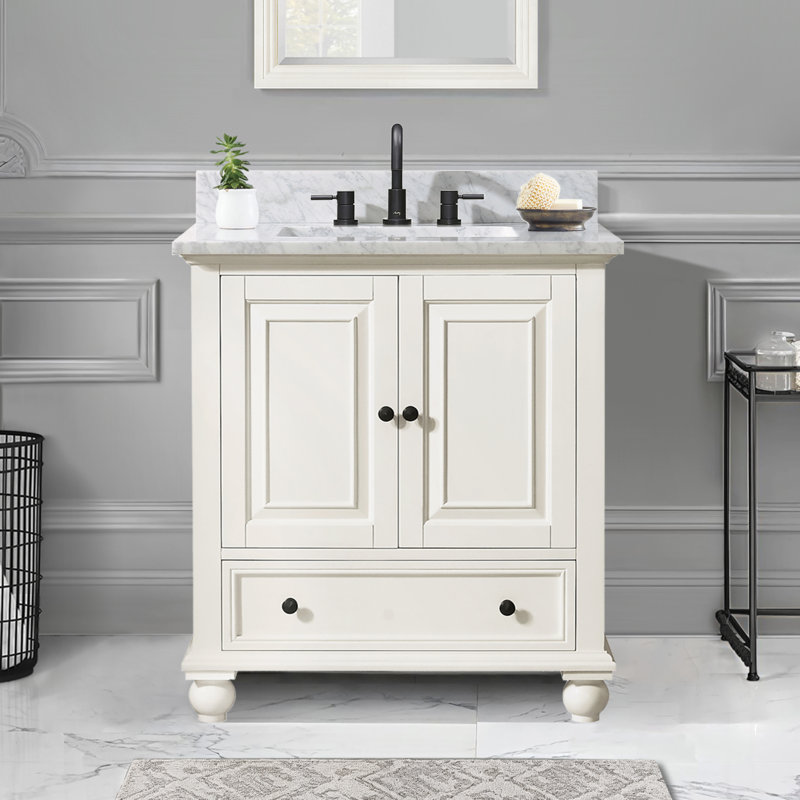 Magruder 30" Single Bathroom Vanity with Top, Carrera White, French White
