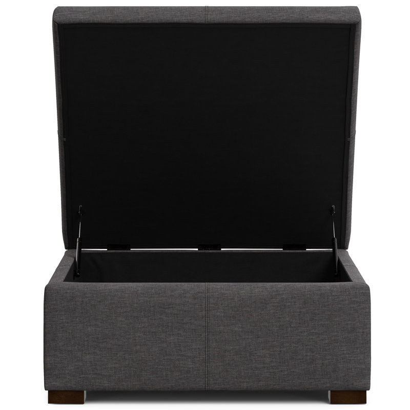 Gabbie 36"W Upholstered Polyester Linen Contemporary Square Lift-Up Coffee Table Storage Ottoman with Hidden Storage
