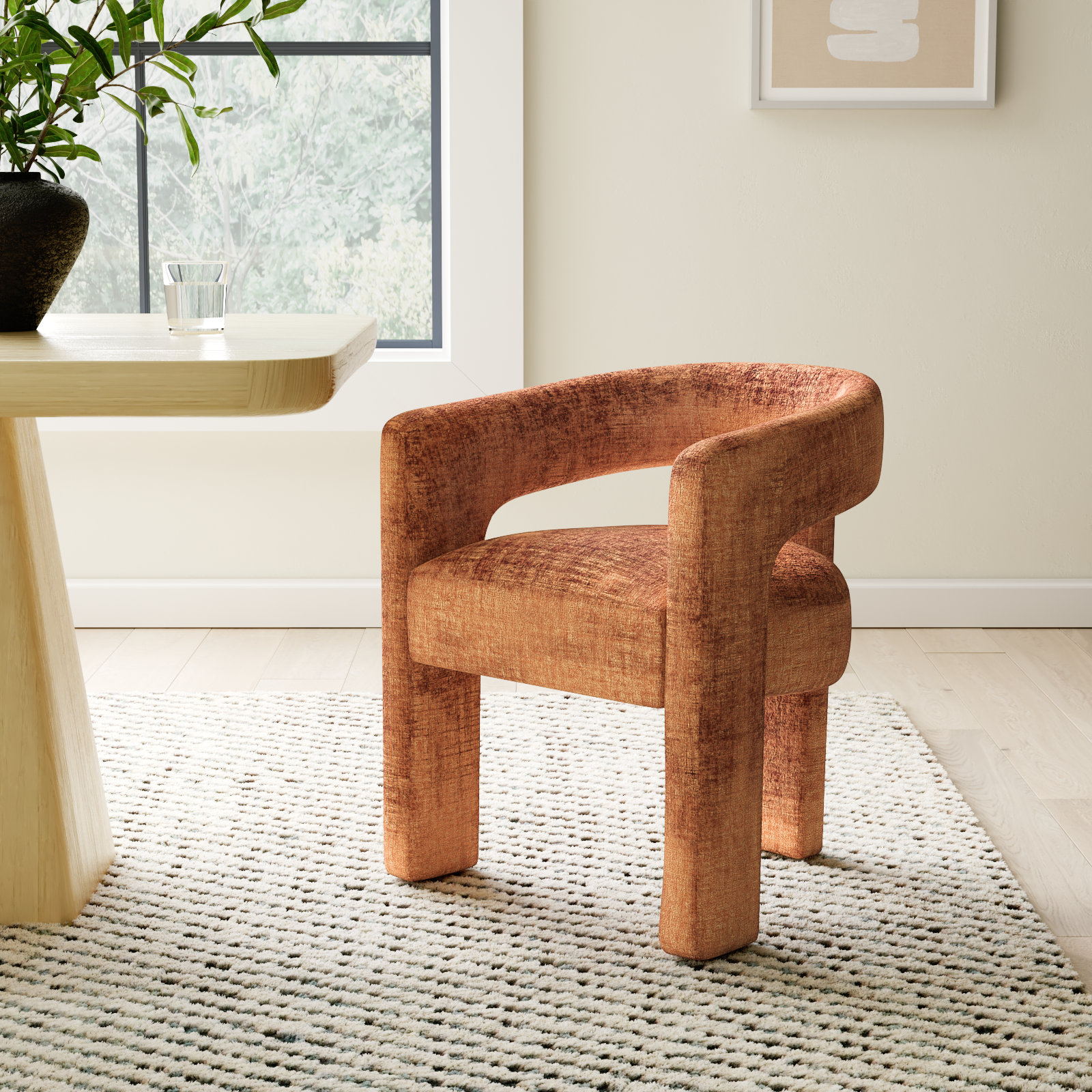 Darlington Chenille Upholstered Dining Arm Chair, Gwen Rust Microsuede
