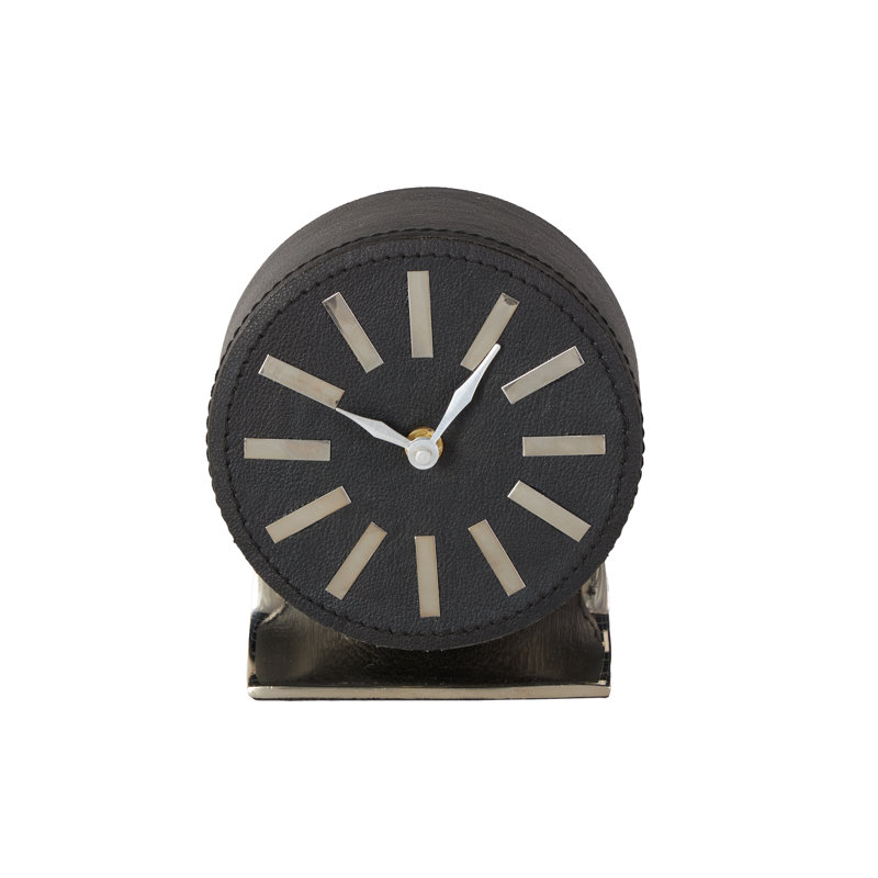 Horloge ronde et décorative avec base rectangulaire, H 6 po x l 5,3 po x P 3,4 po, Black/Silver