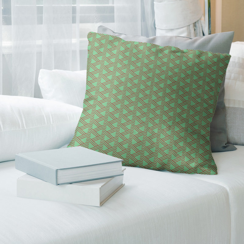 Coussin décoratif 14 po, 18 po x 18 po, Vert clair / rouge, Géométrique