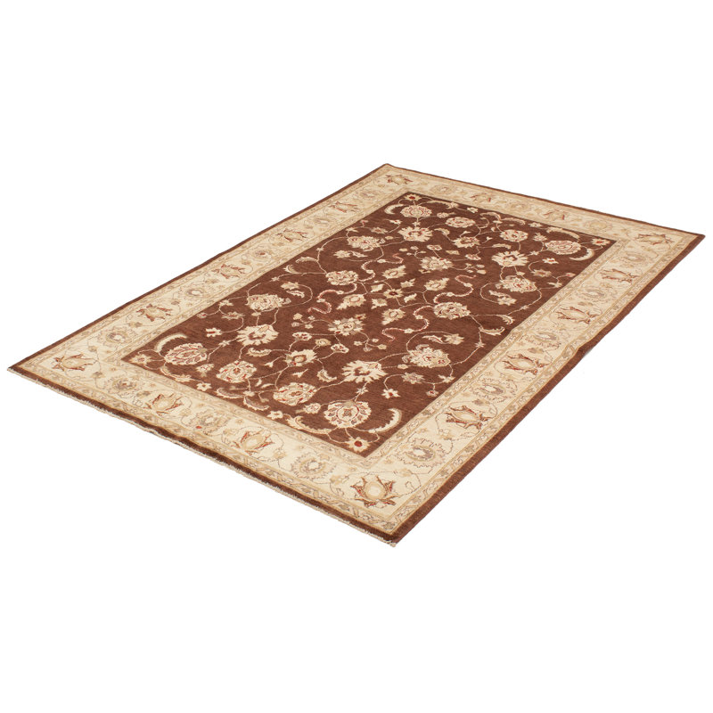 Tapis unique en laine noué à la main brun foncé de 5 pi 10 po x 9 pi Prunelle