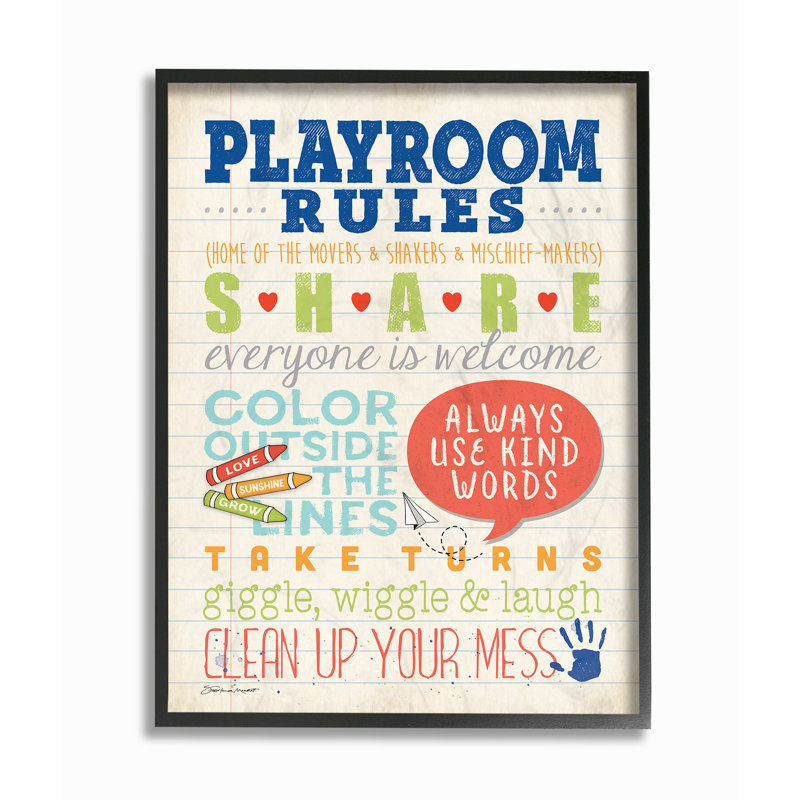 Art encadré sur papier Bucktown Playroom Rules, H 20 po x l 16 po x P 1,5 po