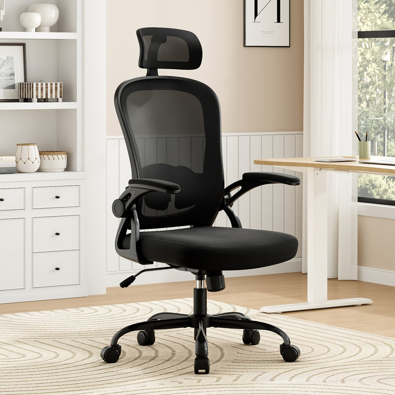 Inbox Zero Montclaire Mesh and Nylon Office Chair with Headrest, Black/Black