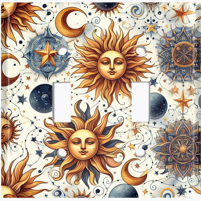 Couvercle de plaque d'interrupteur en métal; Bascule de taille standard US 2 - Céleste soleil et lune, Double # 2