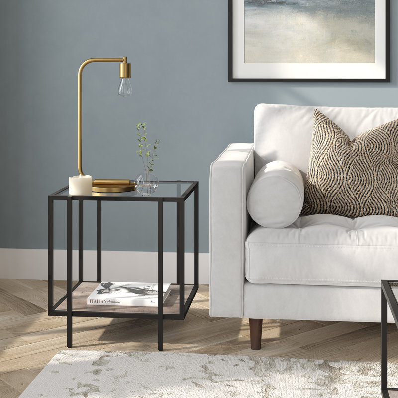 Side Table with Storage, Blackened Bronze/Gray Oak