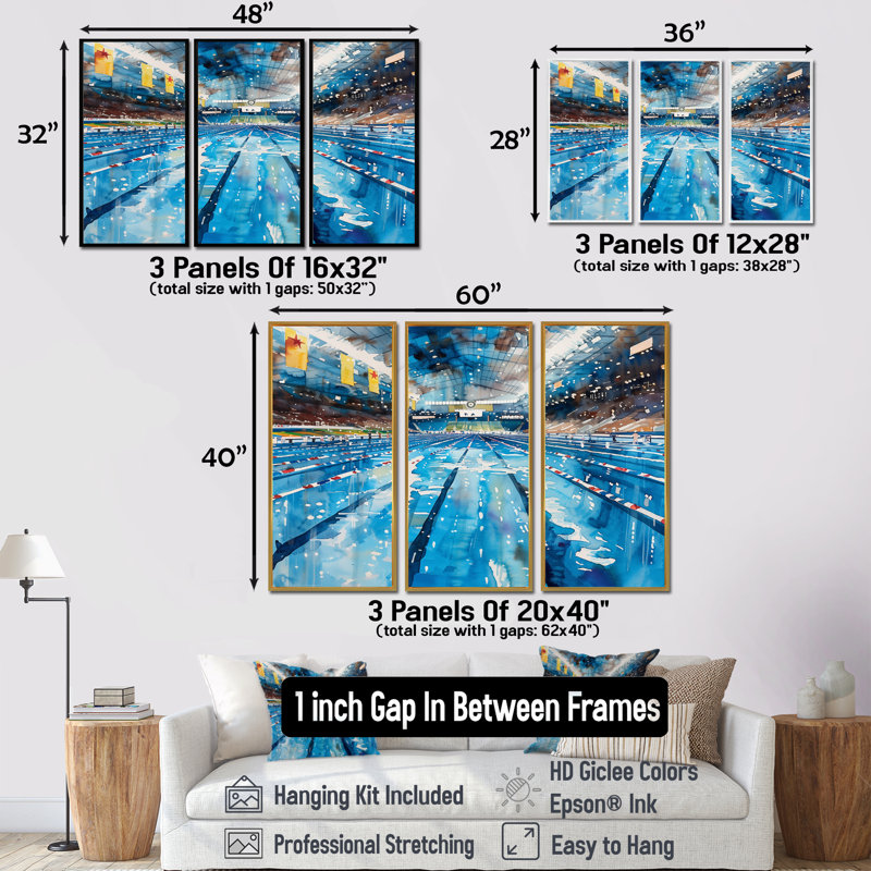 Piscine olympique avant la course I - Ensemble de décoration murale de natation, H 40 po x l 60 po x P 1 po