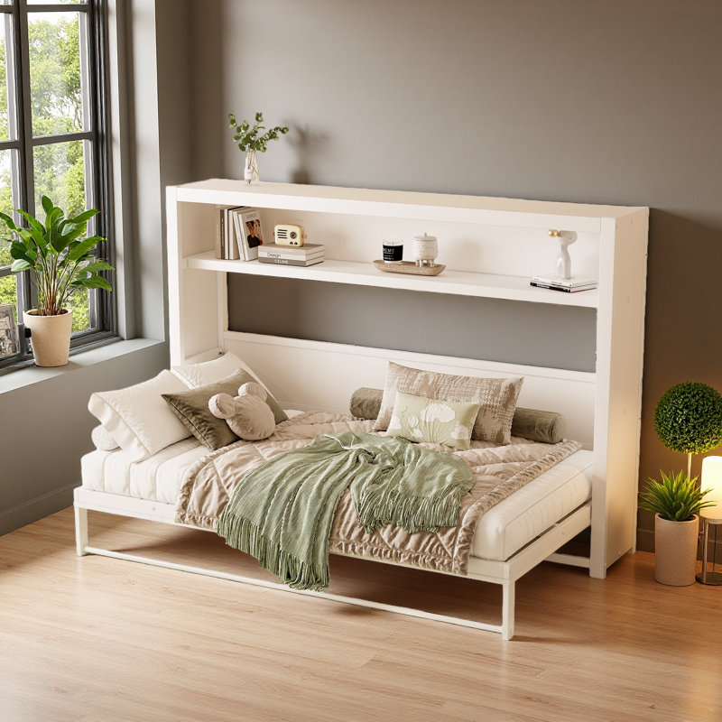 Lit escamotable simple avec tablettes, lit mural en métal au design pliable et peu encombrant
