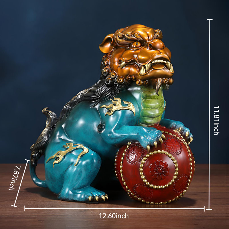 Statue de lion en laiton Fortune - Élégant décor de Feng Shui