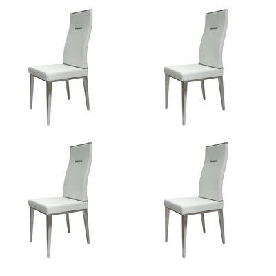 Set of Four White and Silver Upholstered Faux Leather Dining Side Chairs by Ebern Designs