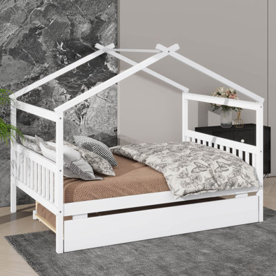 Lit double en bois avec lit gigogne simple