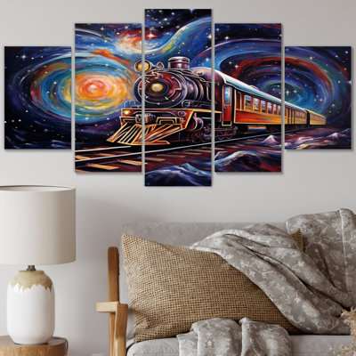 Cosmic voyages An Abstract Train II - Transport, reproduction d'art mural - 5 panneaux
