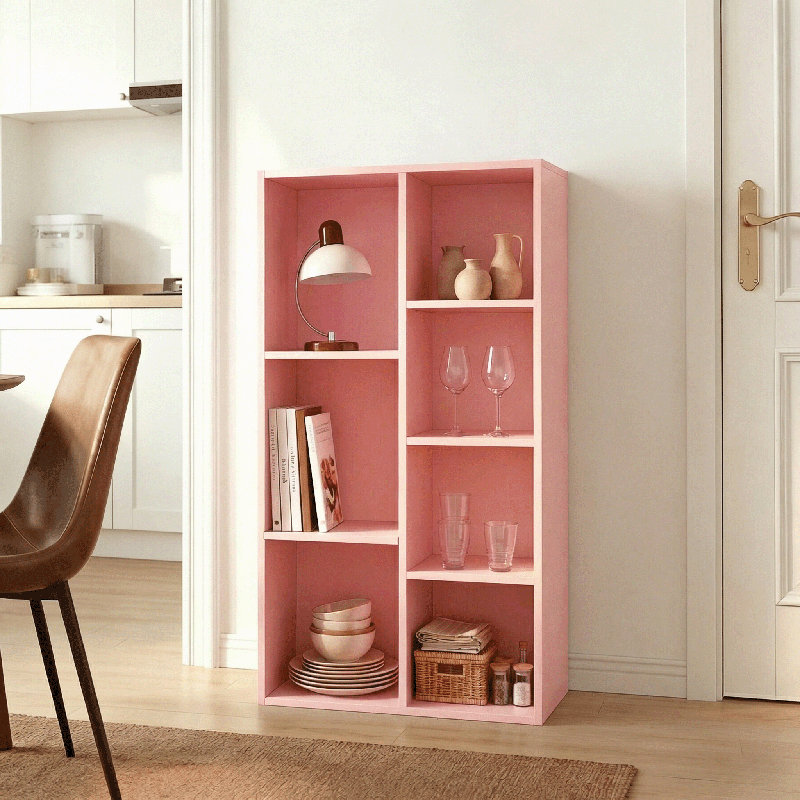 Bomeda 7-Cube Reversible Open Shelf Bookcase, Storage Organizer, Pink, Pink
