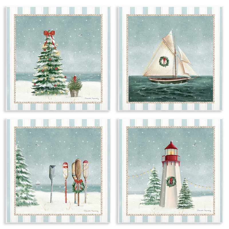 Ensemble de plaques murales 4 pièces Nautical Christmas Scenes, design par Danielle Murray