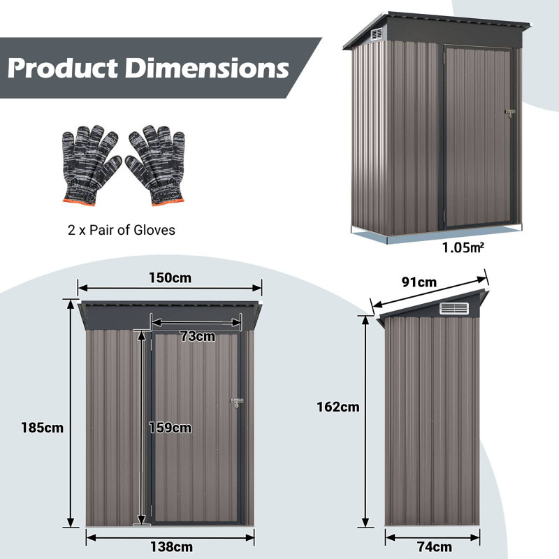 Garden All-Weather Grey Storage Shed Utility Tool House Top Sloping Design-Warm