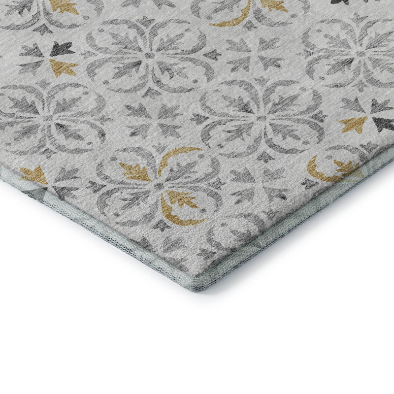 Tapis argenté de qualité supérieure lavable à la machine Prisco, Rectangle 2 pi 6 po x 3 pi 10 po