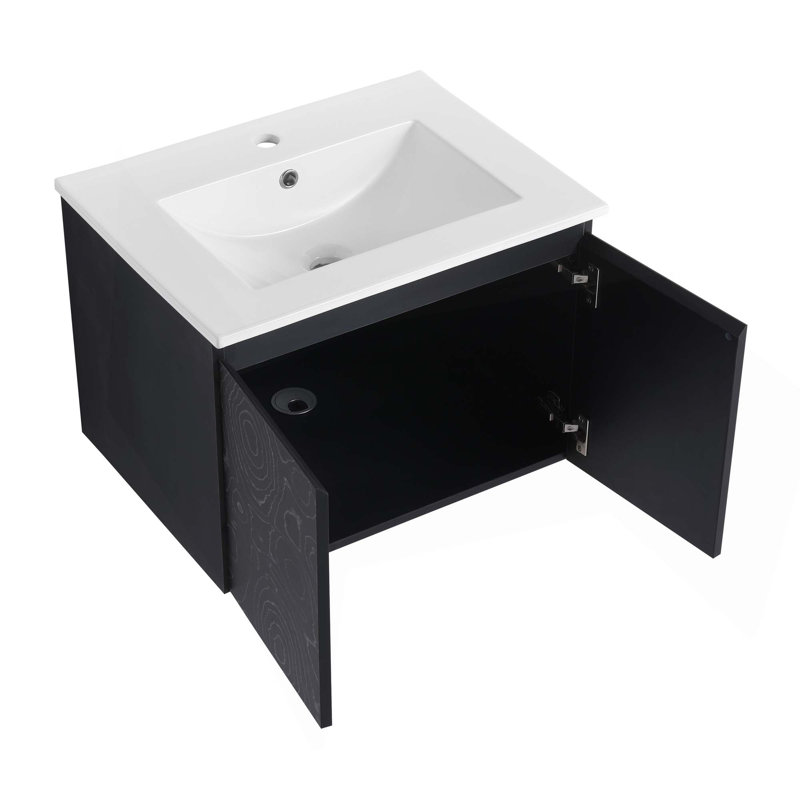 Meuble-lavabo flottant mural avec lavabo en céramique et porte d'armoire à fermeture en douceur, 24"