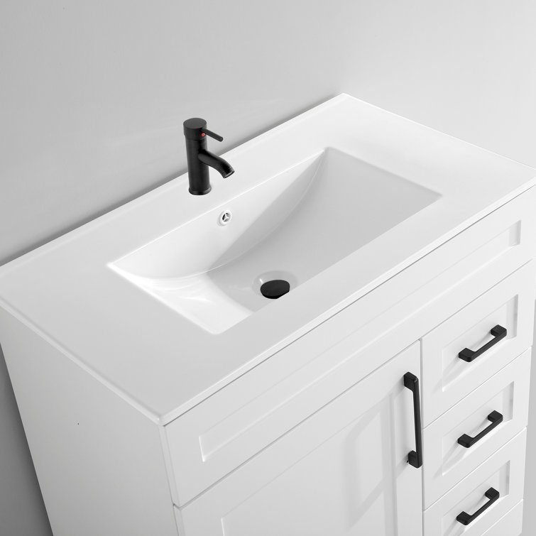 DodreHome 30"×18.1" White Ceramic Rectangular Drop-in Bathroom Sink with Faucet and Overflow