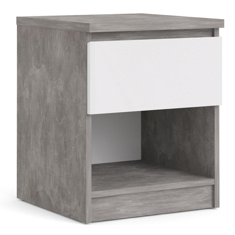 Ionică Bedside Table, Concrete/White High Gloss