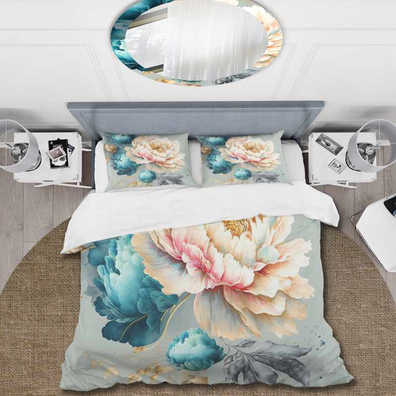 Ensemble de housse de couette multicolore Blooming Flowers IV - Floral, Housse de couette pour très grand lit et 2 très