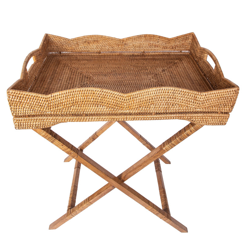 Plateau de majordome avec pieds en bois Scallop Design, Sans verre, Brun miel