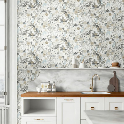 Floral Peel And Stick Wallpaper Removable Self-Adhesive Vinyl Contact Paper For Walls Furniture Cabinets Countertops DIY Home Decor Watercolor Vintage Boho Design