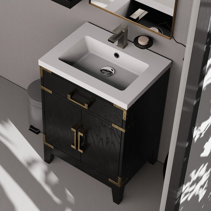 18 po Meuble-lavabo 24 po x 24 po avec comptoir en acrylique, robinet et miroir inclus, Noir