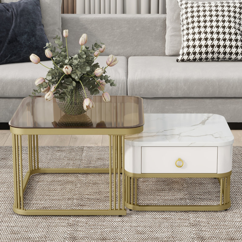 Pawling Nesting Coffee Table, White/Gold