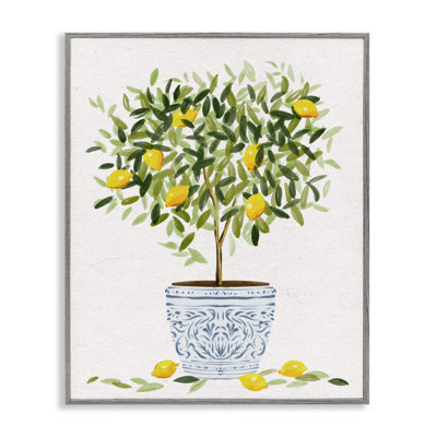 Lemon Tree Detailed Planter Gray Framed Giclee Art by Ziwei Li