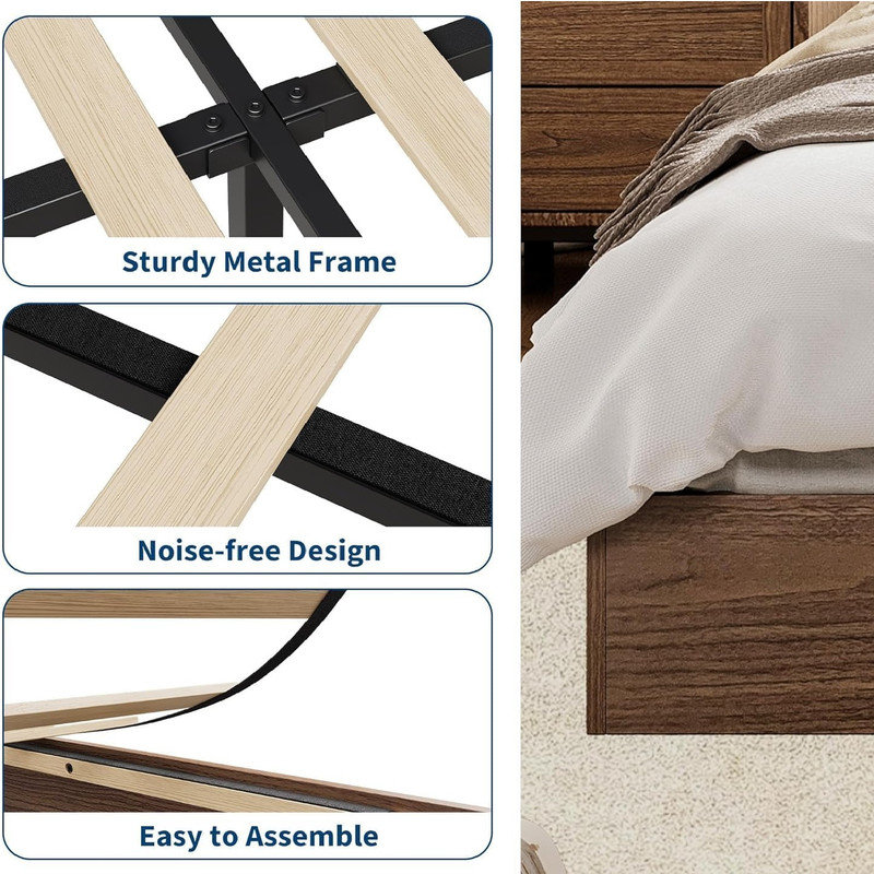 Wood Platform Bed Frame, Wooden Bed with Wood Slat Support & No Box Spring Needed, Easy Assembly Minimalist Bed Frame Without Headboard