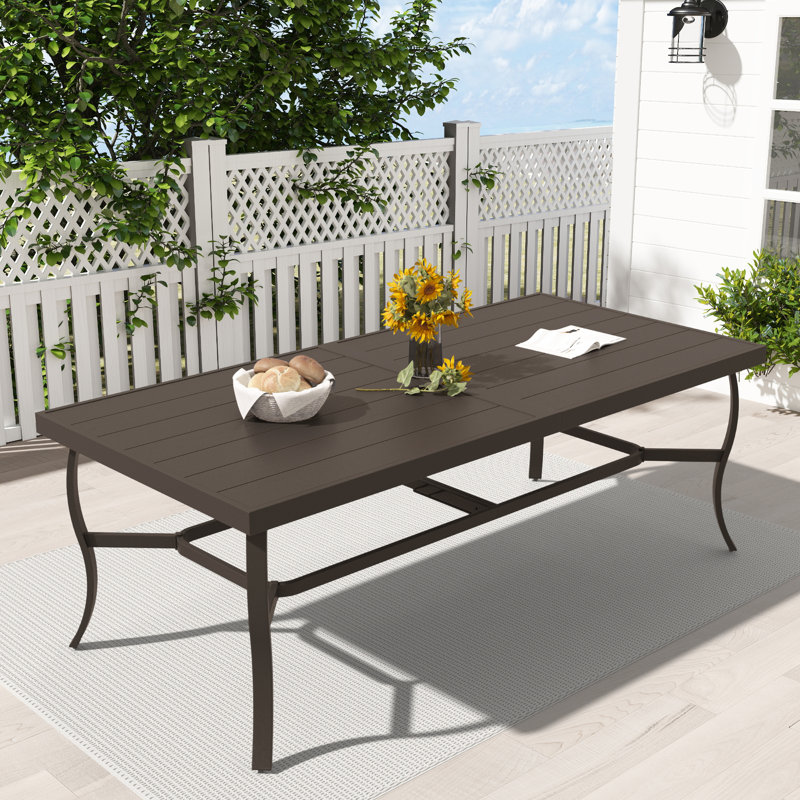 Colby Rectangular Aluminum Outdoor Dining Table With Umbrella Hole, 28.7"H x 84.1"L x 39.8"W, Brown