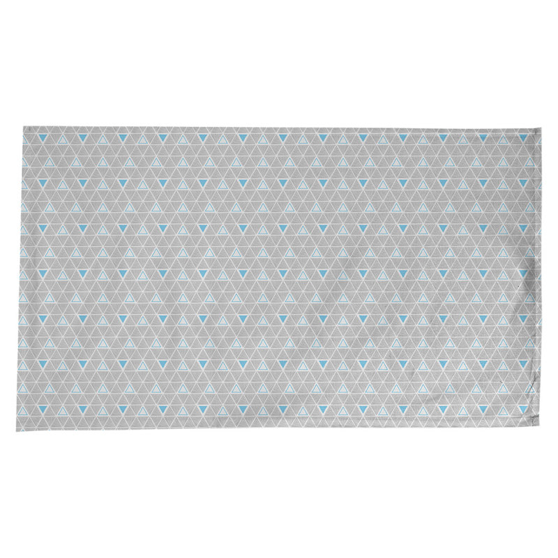 Nappe géométrique en coton - Triangles dessinés à la main, collection Jordao, lavable à la machine, Gris / bleu sarcelle