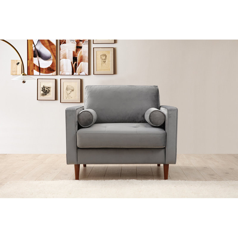 Elegant Wing Chair with Beech Wood Frame, Light Grey Fabric, 41.3 x 33.5 x 35.4 inches | 100% Polyester Upholstery, 8 cm & 5 cm High-Density Foam, Includes 2 Pillows | Perfect for Scandinavian & Hotel Décor