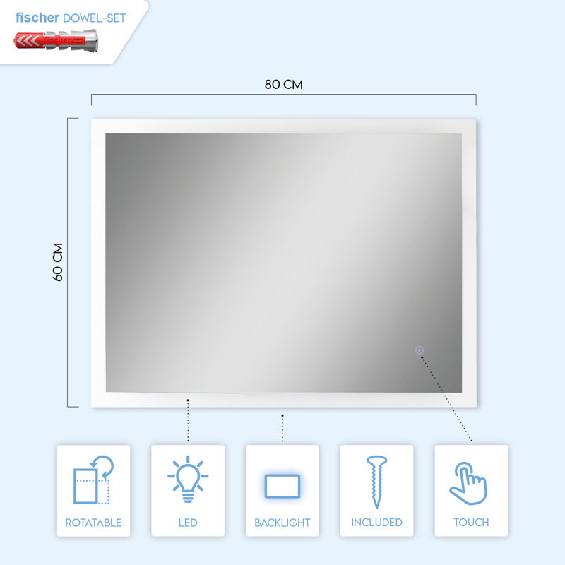Aaldrik Metal Flat Wall Mirror, 60cm H x 80cm W