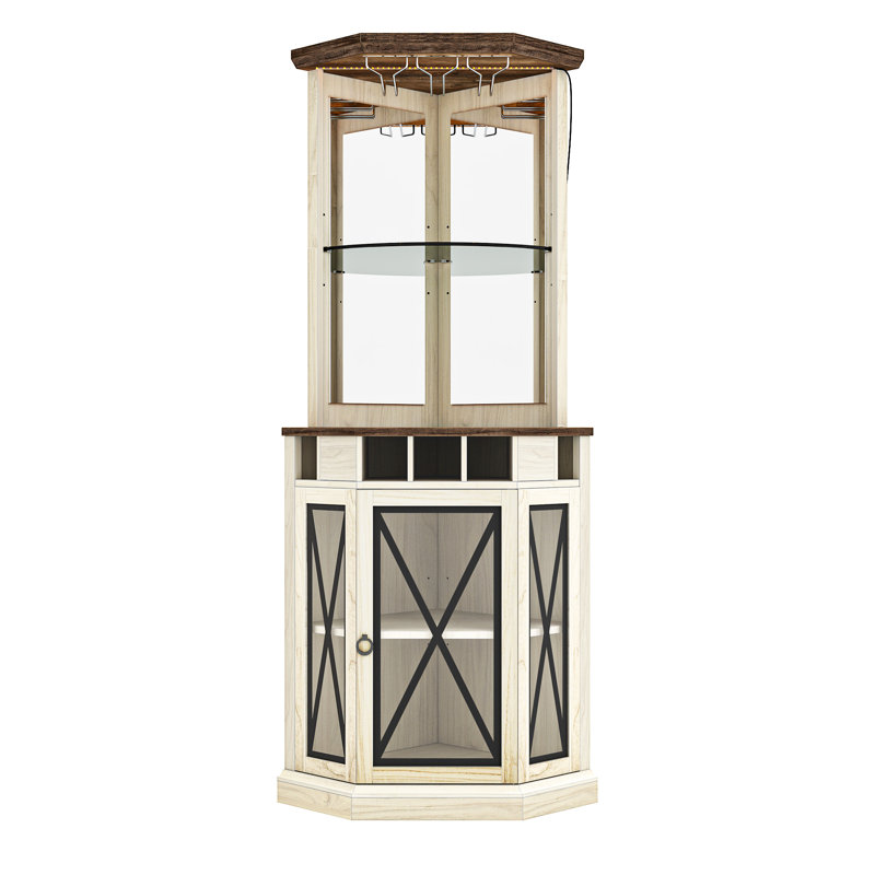 Sophisticated Corner Wine Bar Cabinet with LED Ambience and Versatile Storage