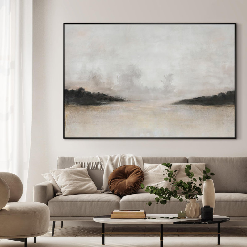 «Misty Minimalist Nature Landscape Illustration Extra Large», reproduction d'art encadrée (assemblage requis)