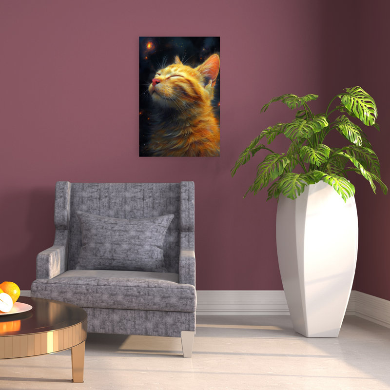 Ginger Kitty, art mural contemporain avec un chat, 24" H x 16" W
