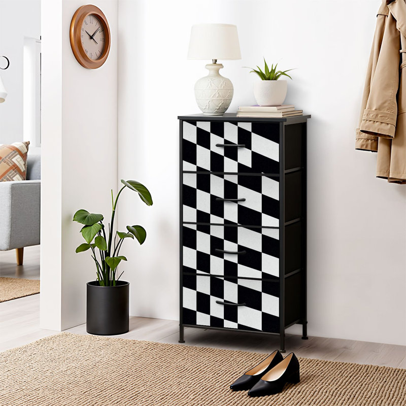 4 Drawer Dresser for Bedroom, Narrow Chest of Drawers, Wooden Top and Study Iron Frame 18"x37.5"-(WxH)